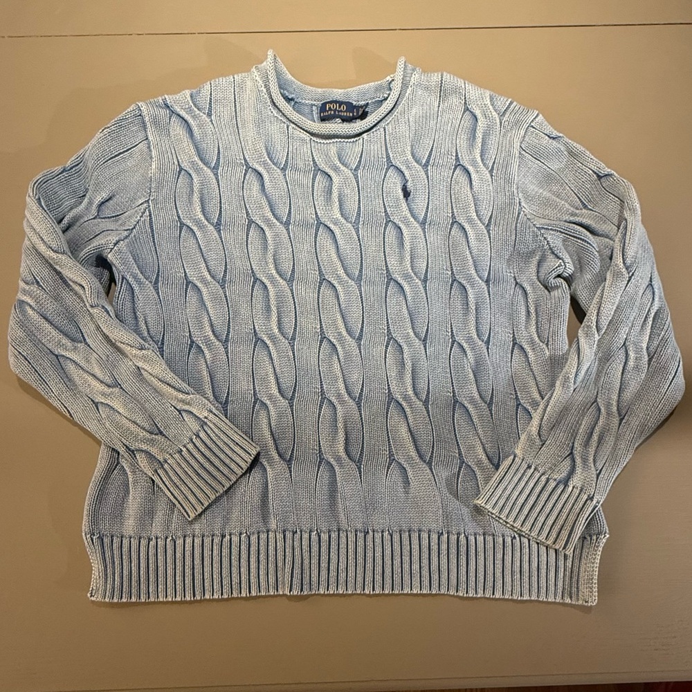 Ralph Lauren Special Edition ‘Sun Faded’ Light Blue Cable Knit Sweater